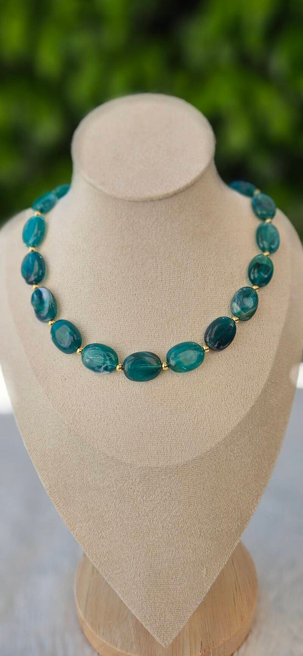 Collier grosses perles bleu canard – Chic & Élégance 💙
