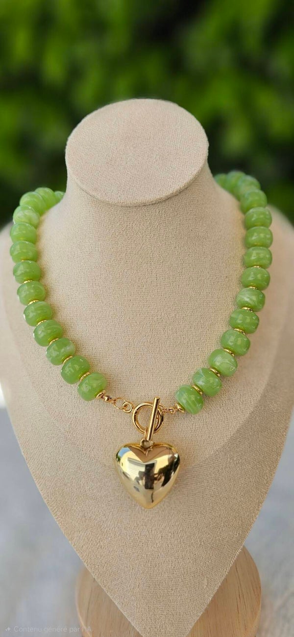Collier Cœur Vert Pomme