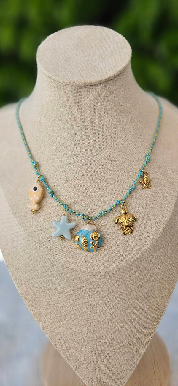 Collier Charms Étoile de Mer & Tortue