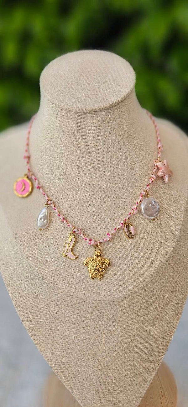 🌸 Collier Charms Rose Tortue