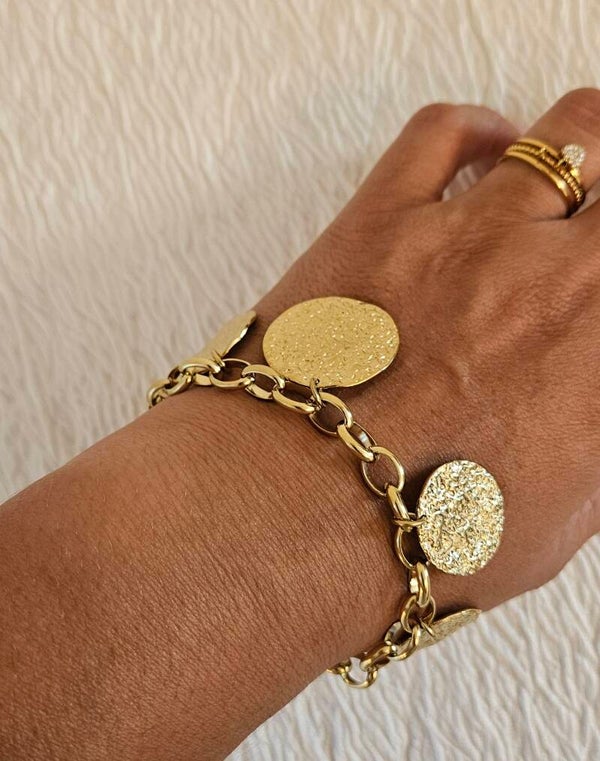 Bracelet Chaîne Dorée à Médailles en Acier Inoxydable