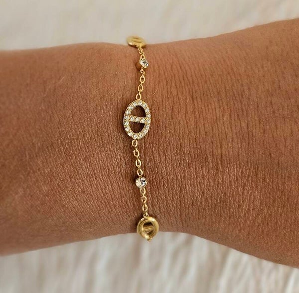 Bracelet Ovale Doré en Acier Inoxydable – Strass Élégants
