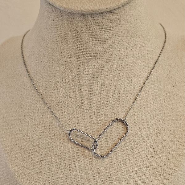 Collier Double Maillons Argenté en Acier Inoxydable