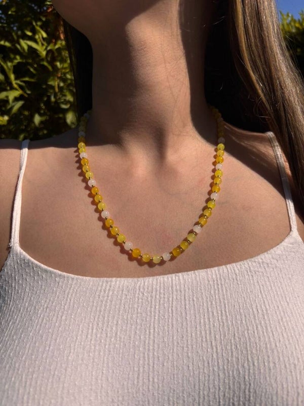 Collier 2 en 1 perles de verre jaune et blanc – transformable en bracelet