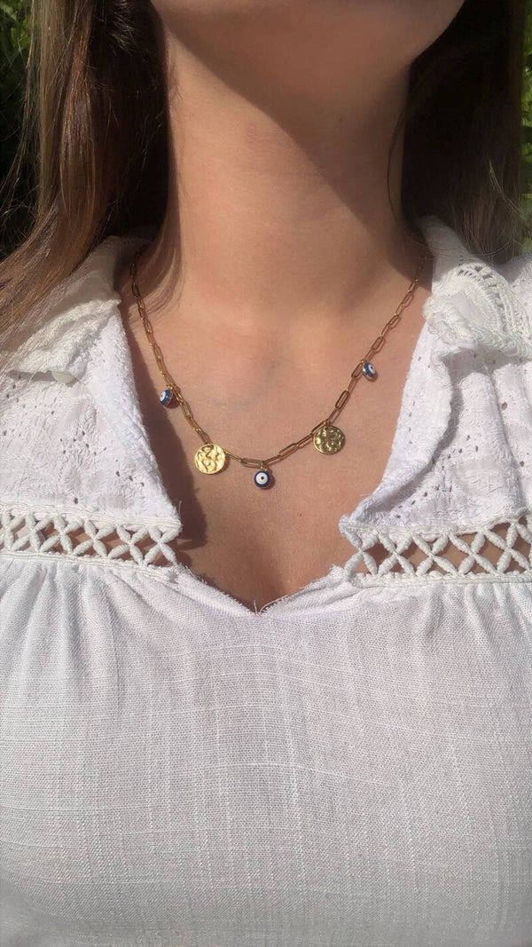 Collier œil protecteur 🧿 – chaîne dorée