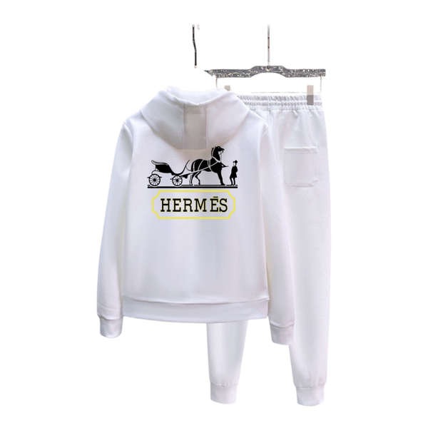 Hermès HY00220 Liefdesset – Hoodie & Sweatpants met Paard-en-Koets Logo | Maten M–5XL | Zwart & Wit