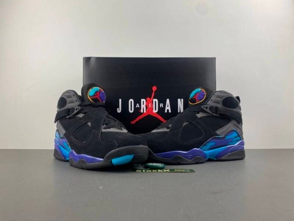 Air Jordan 8 Retro "Aqua" 2025 – G-Versie | Zwart/Grijs/Paars/Blauw | Maten US 7–13 | Artikel 305381-006 | Release 27 Sept