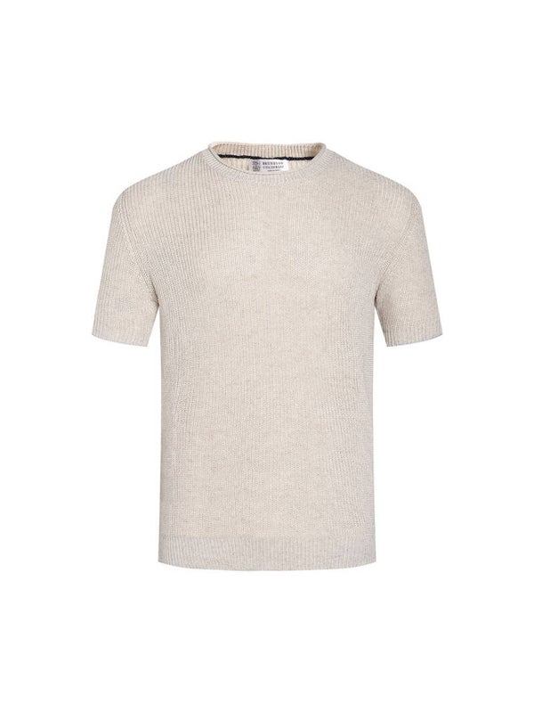 Brunello Cucinelli K9210 BC Korte Mouwen Trui – Luxe Italiaans Knitwear | Ref. K900228 | Beige | Maten S–XXL