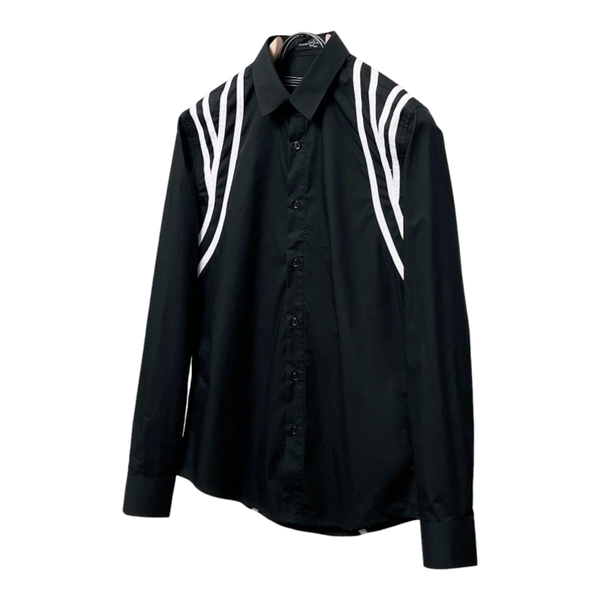 Alexander McQueen Off-the-Shoulder Colorblock Web Shirt GK00188 – Avant-Garde Design in Zwart & Wit | Maten M-3XL