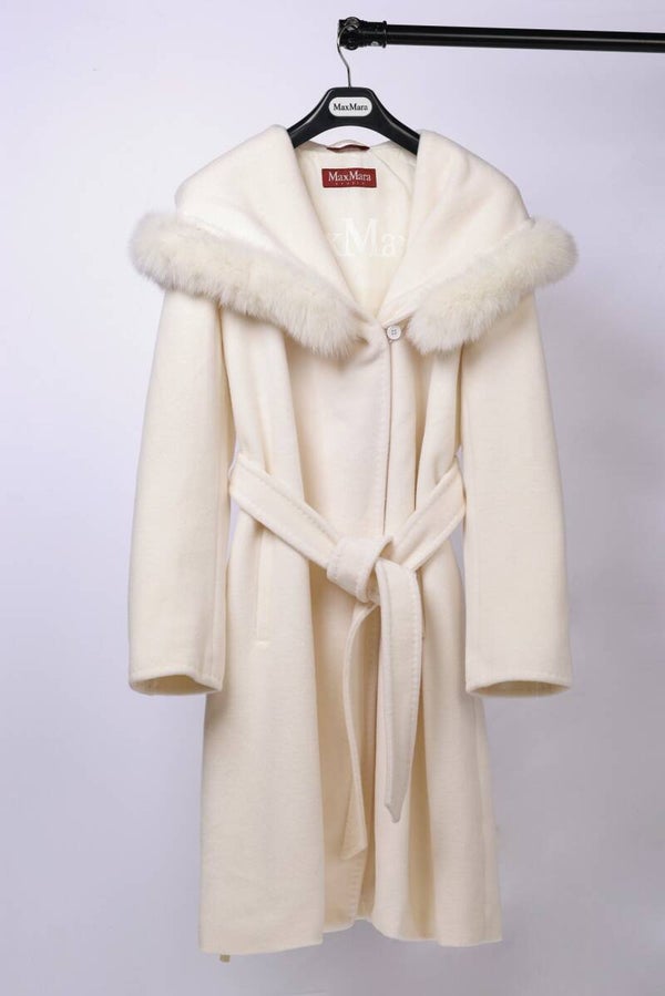 Luxe Max Mara Icon Coat met Bontkraag | Crème & Camel Cashmere/Wol Jas