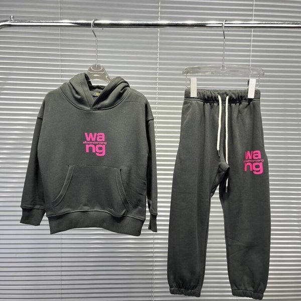 Alexander Wang Kids Trainingspak Set | Donkergrijze Hoodie & Joggingbroek | Roze Logoprint | Maat 110-160