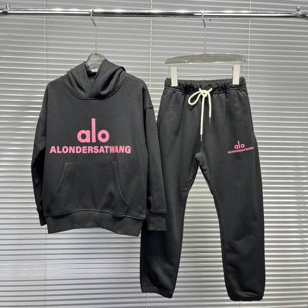 Alo Kids Trainingspak Set | Zwarte Hoodie & Joggingbroek | Roze Logoprint | Maat 110-160