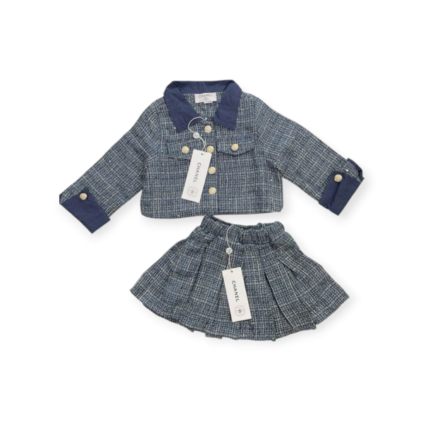 Chanel Kinder Tweed Set – Jasje & Rok met Gouden Knopen – Maat 90–140