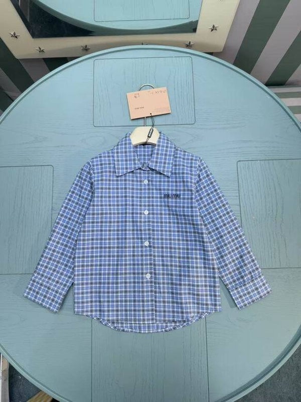 Miu Miu Kids Geruit Overhemd | Blauw & Wit Ruitpatroon met Logo | Maat 100-160
