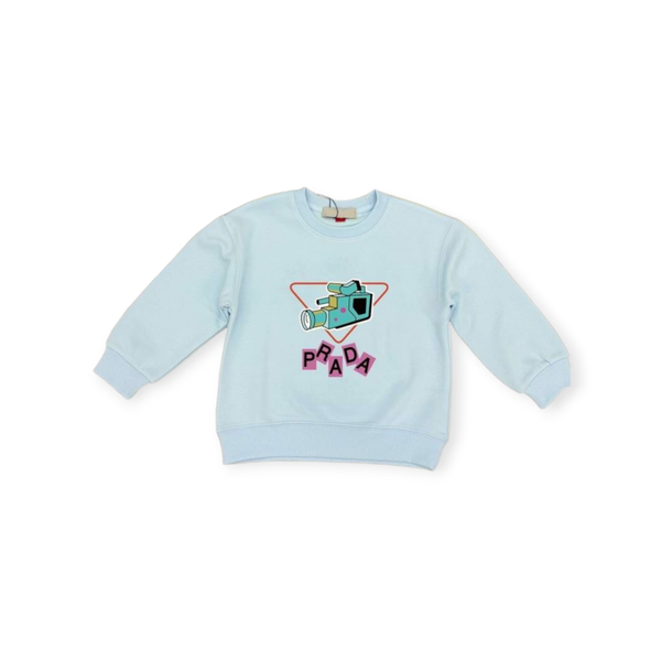 Prada Kinder Sweatshirt met Camera Logo Print | Rood, Zwart, Wit & Lichtblauw | Maat 100-160