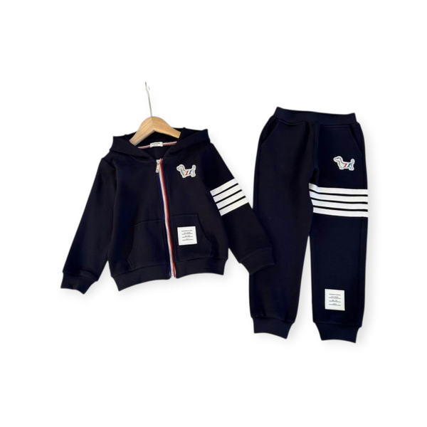 Thom Browne Kinder Hoodie & Joggingbroek – Zwarte Designer Set met Dinosaurus – Maat 110–160