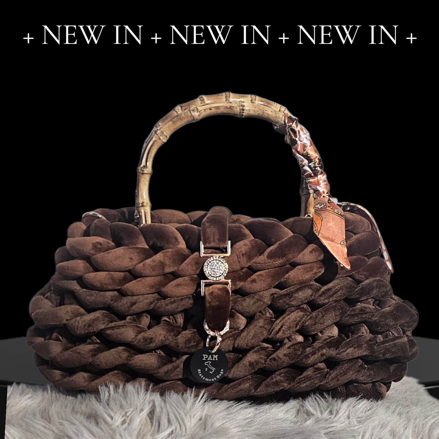 2farbig braune Stricktasche