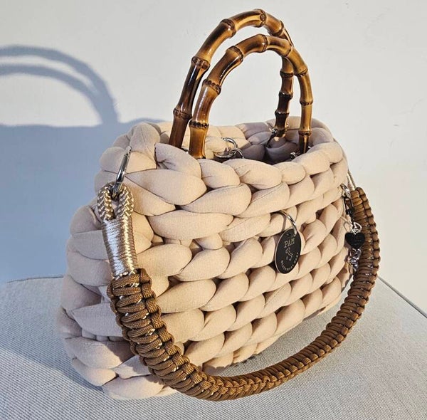 Stricktasche beige in glatter Baumwolle