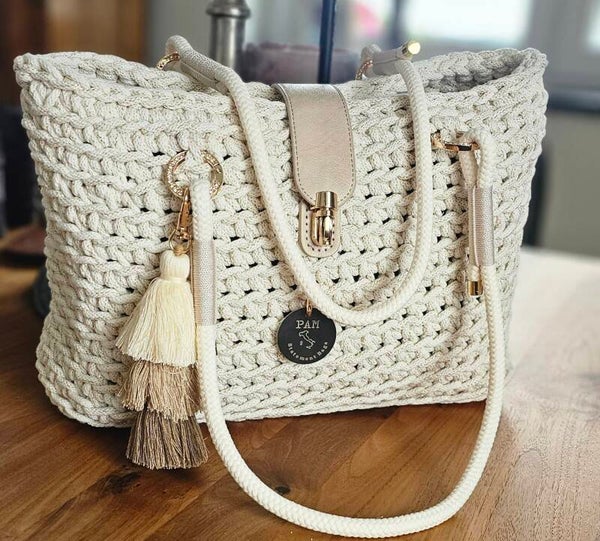 Häkelshopper beige/gold