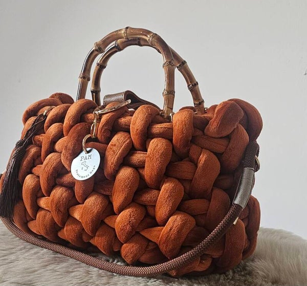 Shopper in Samtoptik - cognakfarben-