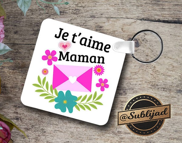 PORTE clé clés clef Sac RECTO VERSO Je t'aime Maman