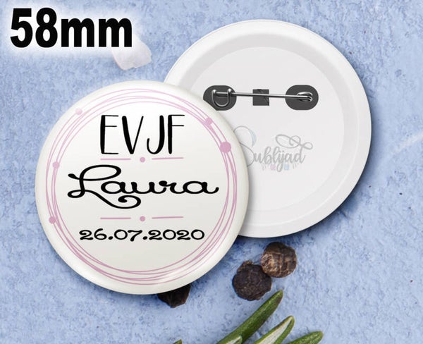 Badge rond Evjf cadeau mariage cérémonie personnalisable avec Pénom et Date