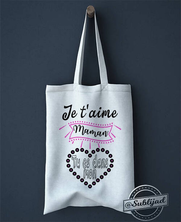 SAC TOTE BAG Je t'aime maman idée cadeau Original Fête des Mères