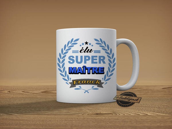 TASSE Mug Elue super Maître Personnalisé avec le prénom de votre choix