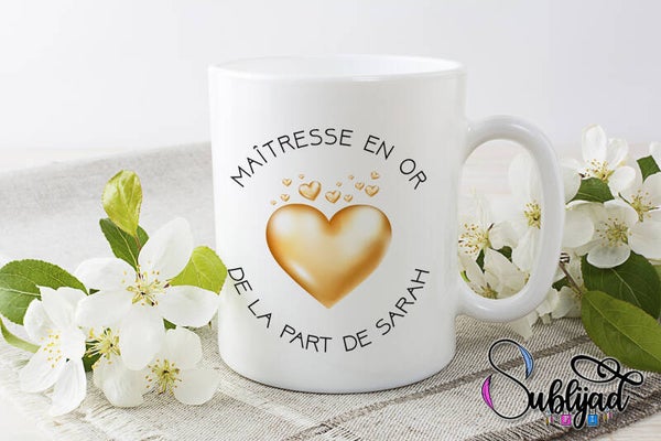 TASSE Mug maîtresse en or personnalisé avec le prénom de votre choix idée cadeau fin d'année