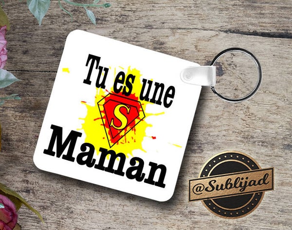 PORTE clé clés clef Sac RECTO VERSO Super Maman