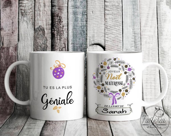 Mug Tasse personnalisé avec le prénom de votre choix Idée Cadeau Maîtresse fin d'année Noël