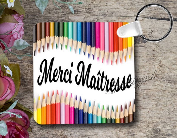 PORTE CLÉ CLÉS RECTO VERSO Merci Maîtresse Personnalisée avec prénom fin d'année