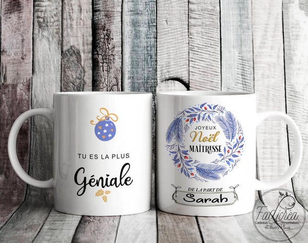 Mug Tasse personnalisé avec le prénom de votre choix Idée Cadeau Maîtresse fin d'année Noël