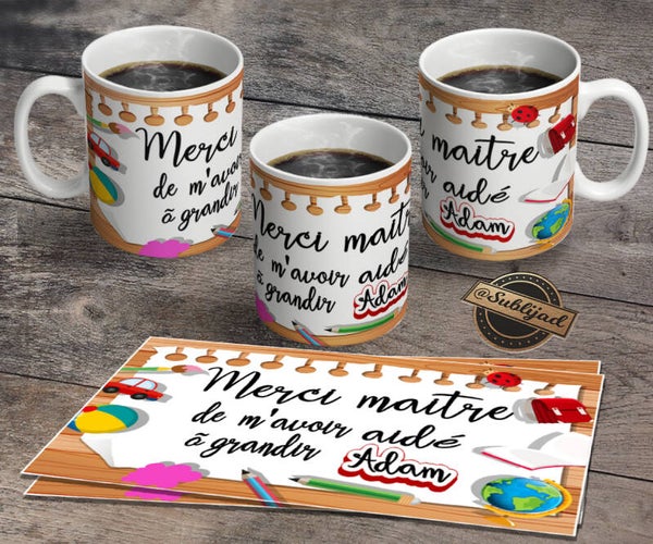 TASSE Mug Merci Maître personnalisable avec le prénom de votre choix fin d'année scolaire