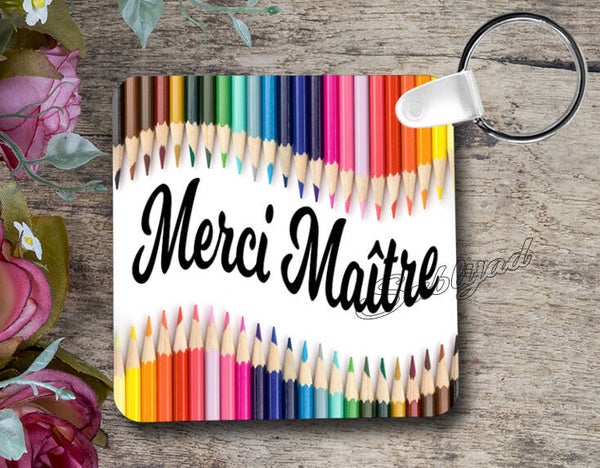 PORTE CLÉ CLÉS RECTO VERSO Merci Maître Personnalisée avec prénom fin d'année
