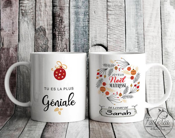 Mug Tasse personnalisé avec le prénom de votre choix Idée Cadeau Maîtresse fin d'année Noël