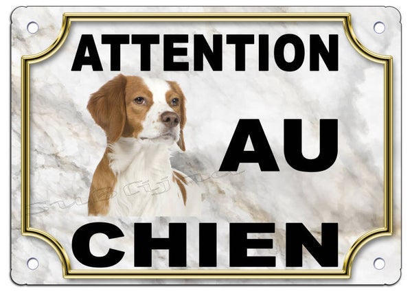 Plaque Panneau en Aluminium ATTENTION AU CHIEN 27.5 x 19.5 cm coins arrondis