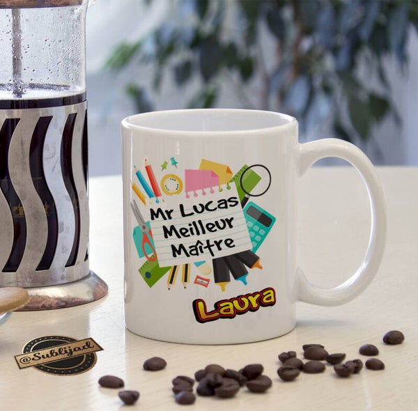 TASSE Mug Meilleur Maître personnalisable avec le prénom de votre choix fin d'année scolaire