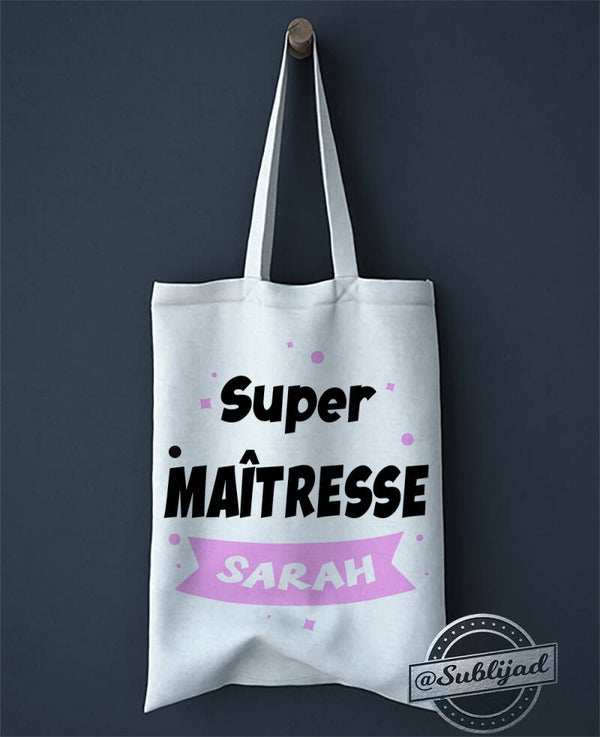 SAC TOTE BAG Super maîtresse personnalisé avec le prénom de votre choix idée cadeau fin d'année