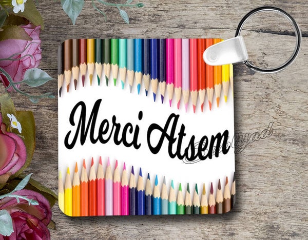 PORTE CLÉ CLÉS RECTO VERSO Merci Atsem Personnalisée avec prénom fin d'année