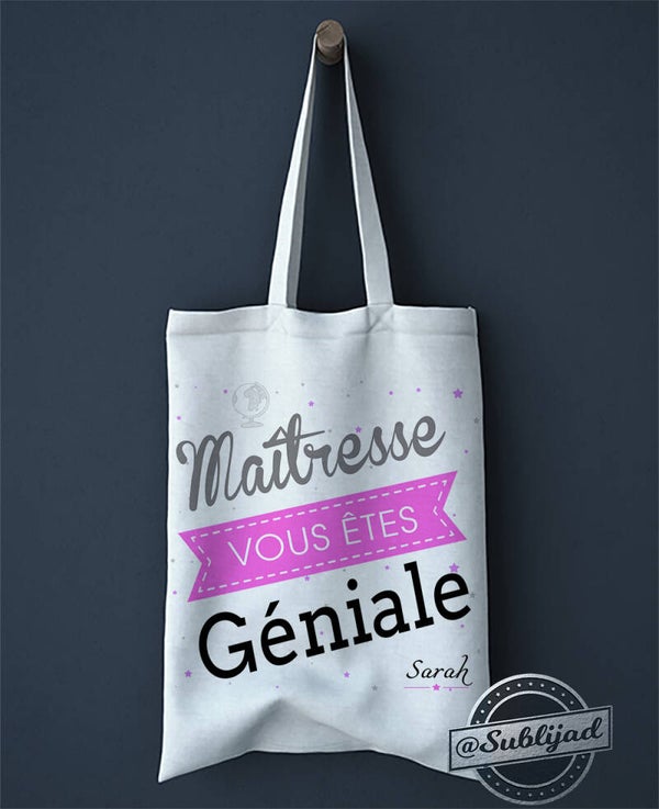 SAC TOTE BAG Ma maîtresse vous êtes géniale personnalisé avec le prénom de votre choix idée cadeau fin d'année
