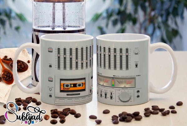 TASSE Mug design radio vintage - Cassette rétro et boutons de contrôle