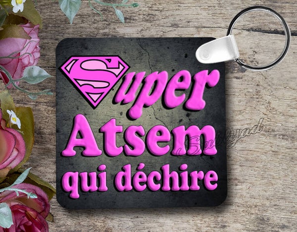 PORTE CLÉ CLÉS RECTO VERSO SUPER ATSEM QUI DÉCHIRE