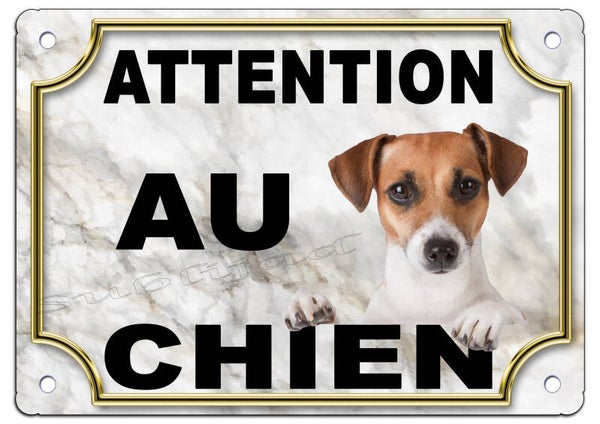 Plaque Panneau en Aluminium ATTENTION AU CHIEN 27.5 x 19.5 cm coins arrondis