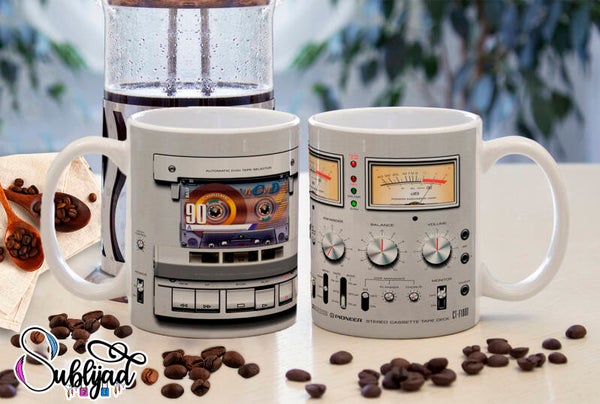 TASSE Mug design radio vintage - Cassette rétro et boutons de contrôle