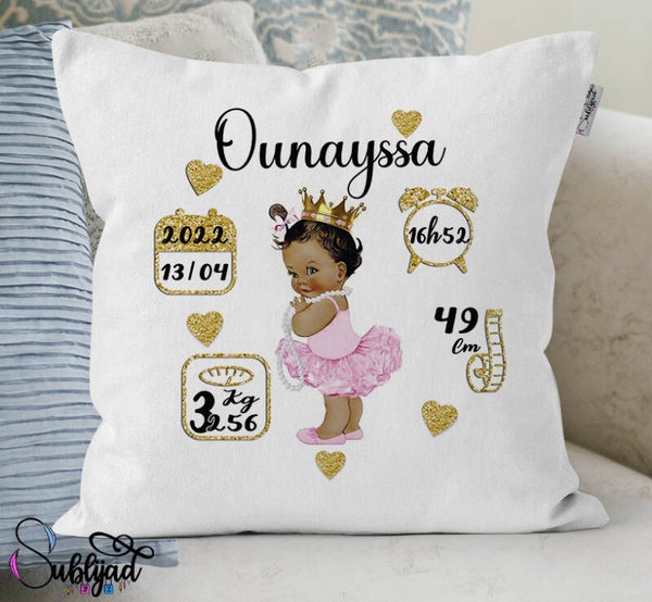 Coussin Naissance Personnalisable avec Prénom Date Heure Poids et Taille cadeau souvenir
