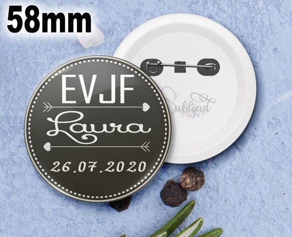 Badge rond Evjf cadeau mariage cérémonie personnalisable avec Pénom et Date