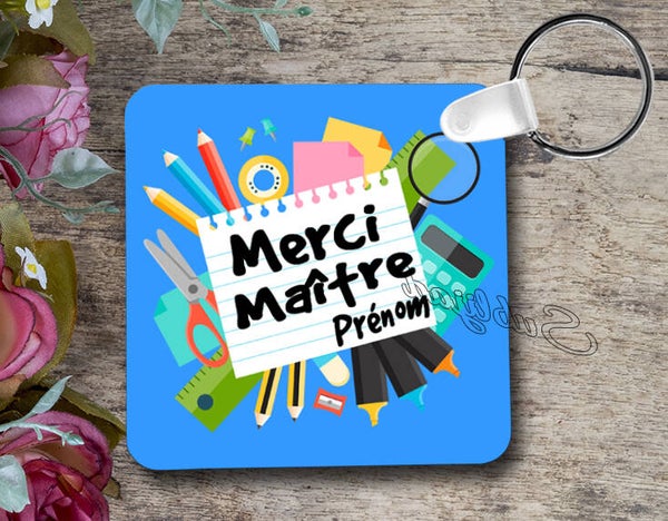 PORTE Clés RECTO VERSO merci maître personnalisé avec prénom