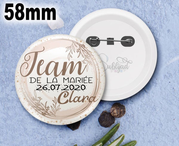 Badge rond Evjf cadeau mariage cérémonie personnalisable avec Pénom et Date