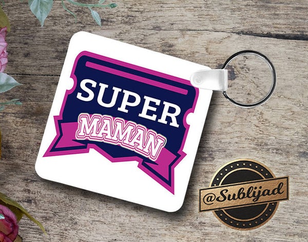 PORTE clé clés clef Sac RECTO VERSO Super Maman